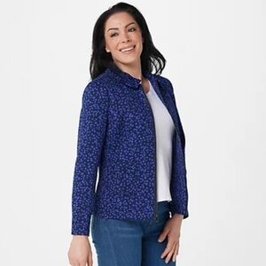 Sz 4X Isaac Mizrahi Live Women’s Blue Floral Zip-Front light Jacket